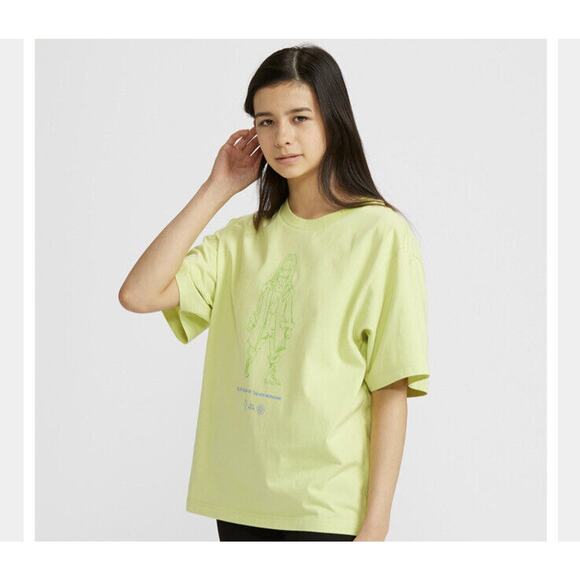 BILLIE EILISH BY TAKASHI MURAKAMI UNIQLO (T-SHIRT)  Yellow Anime Womens Girls - Picture 3 of 3